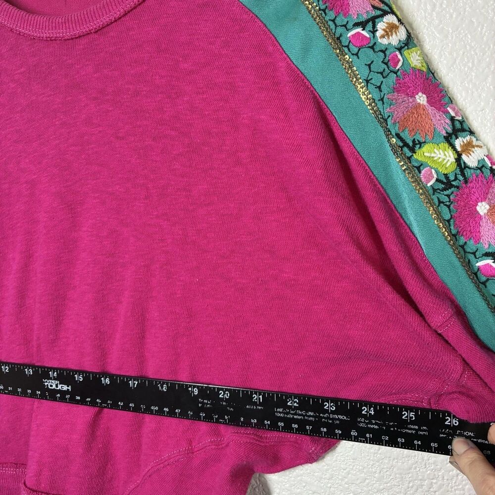 We The Free Shirt Womens XS Pink Floral Embroidered Dolman Sleeve Crop Top - Picture 8 of 16